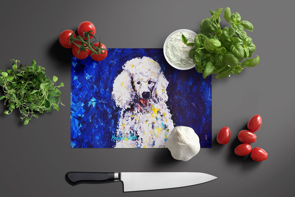 Louie White Poodle Cutting Board Tempered Glass Kitchen Cutting Surface, Heat Resistant Chopping, Non-Slip Feet, Food Prep & Serving
