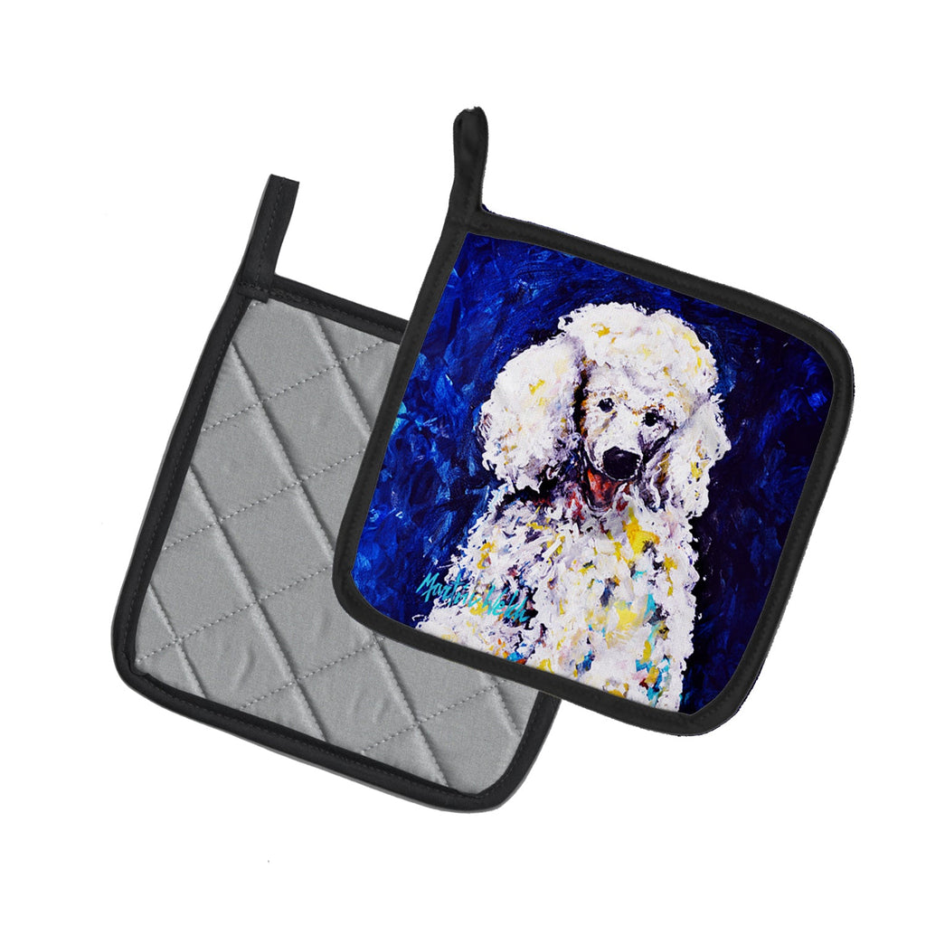 Louie White Poodle Pot Holder Set of 2 Heat Resistant Quilted Hot Pads 7.5 x 7.5 Inch, Insulated Kitchen Trivets for Cooking & Baking
