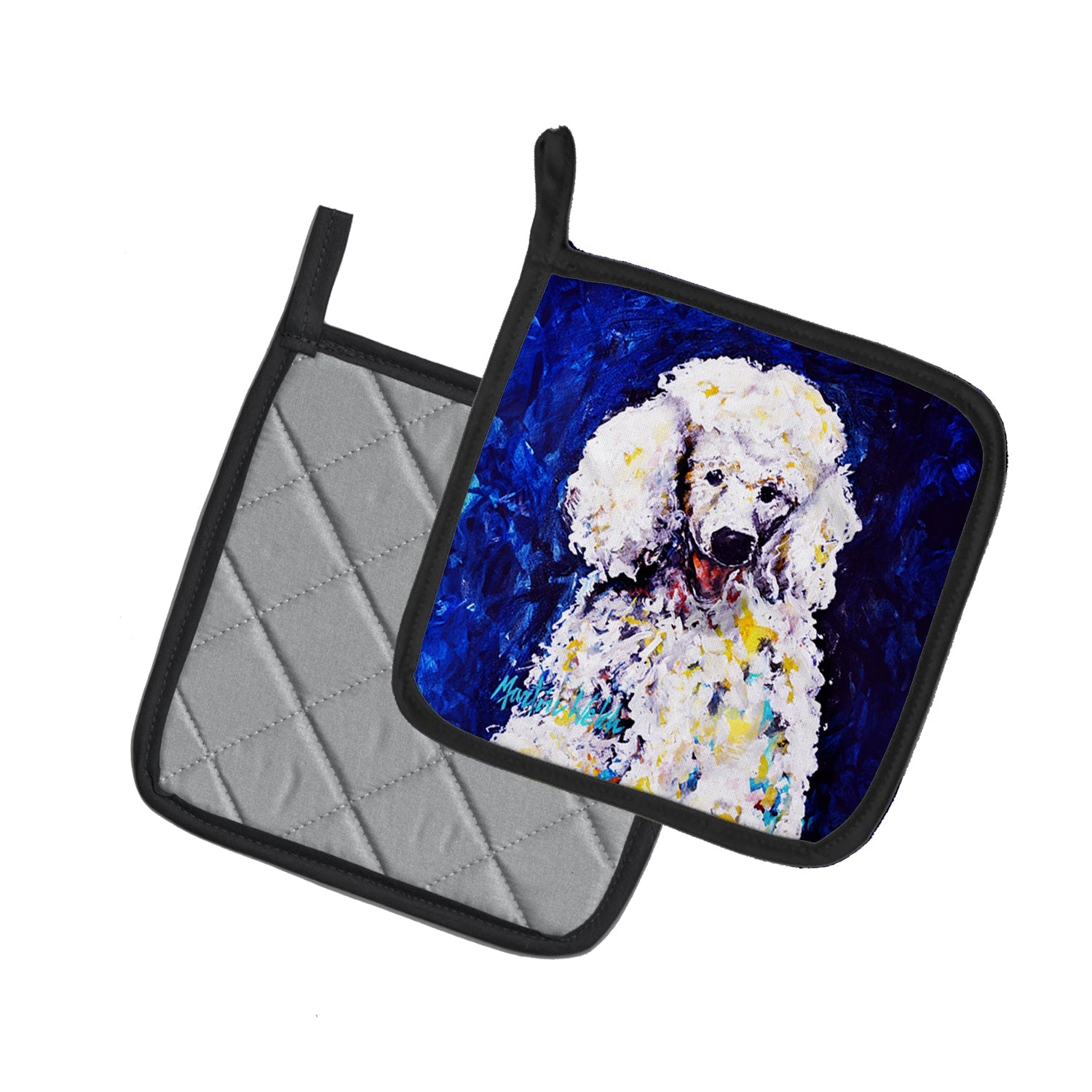 Louie White Poodle Pot Holder Set of 2 Heat Resistant Quilted Hot Pads 7.5 x 7.5 Inch, Insulated Kitchen Trivets for Cooking & Baking