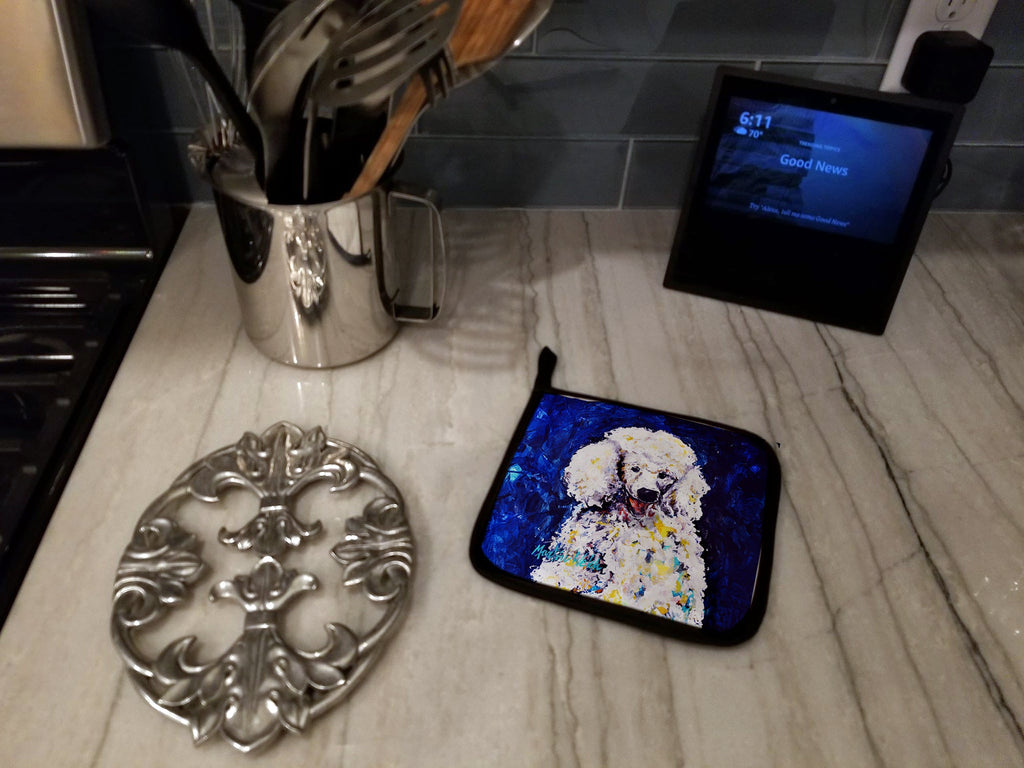 Louie White Poodle Pot Holder Set of 2 Heat Resistant Quilted Hot Pads 7.5 x 7.5 Inch, Insulated Kitchen Trivets for Cooking & Baking