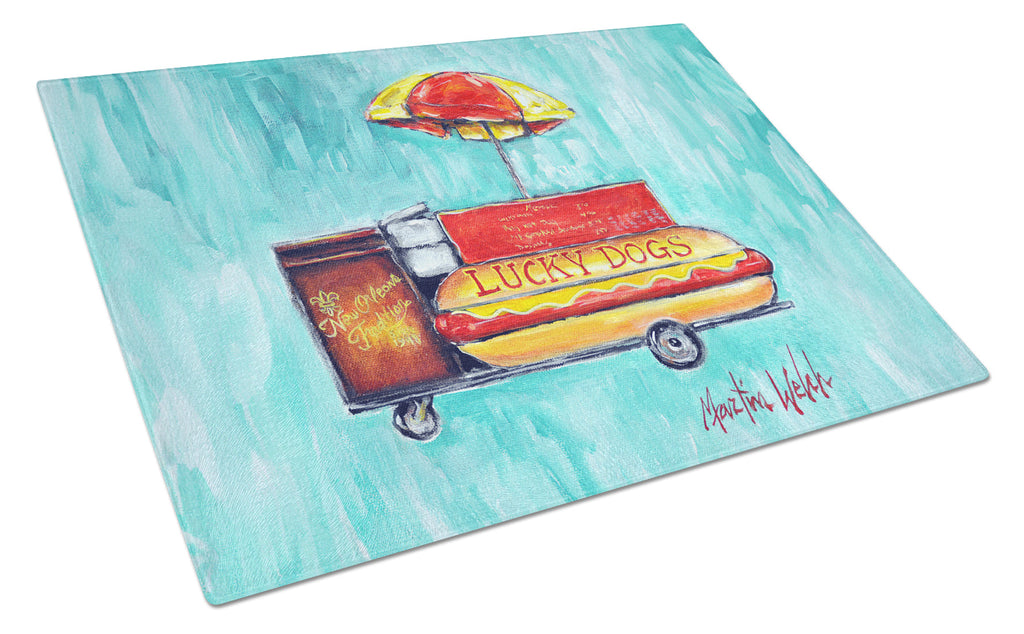 Hot Dog Cart Cutting Board Tempered Glass Kitchen Cutting Surface, Heat Resistant Chopping, Non-Slip Feet, Food Prep & Serving