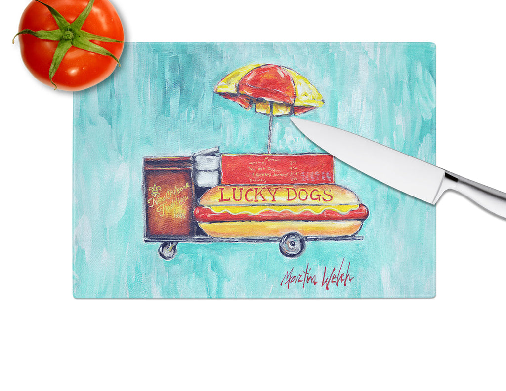 Hot Dog Cart Cutting Board Tempered Glass Kitchen Cutting Surface, Heat Resistant Chopping, Non-Slip Feet, Food Prep & Serving