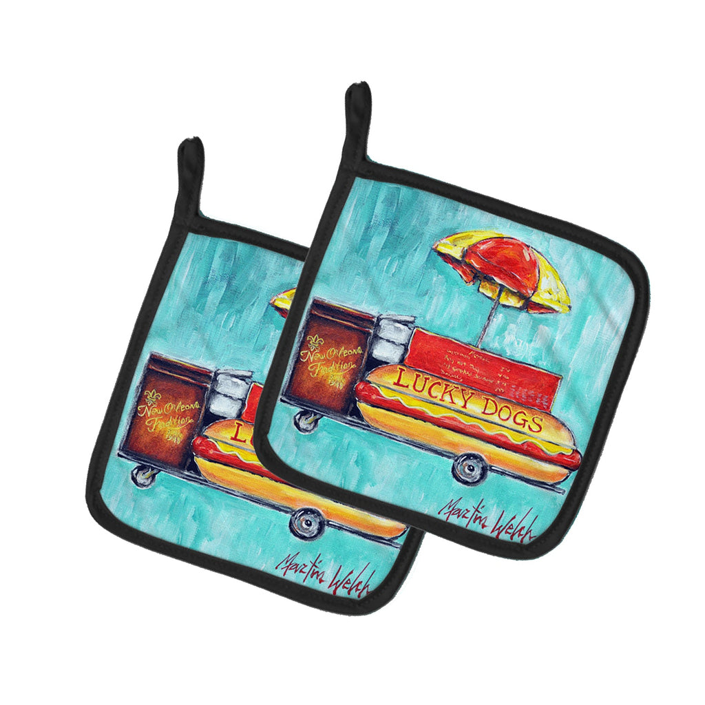 Hot Dog Cart Pot Holder Set of 2 Heat Resistant Quilted Hot Pads 7.5 x 7.5 Inch, Insulated Kitchen Trivets for Cooking & Baking