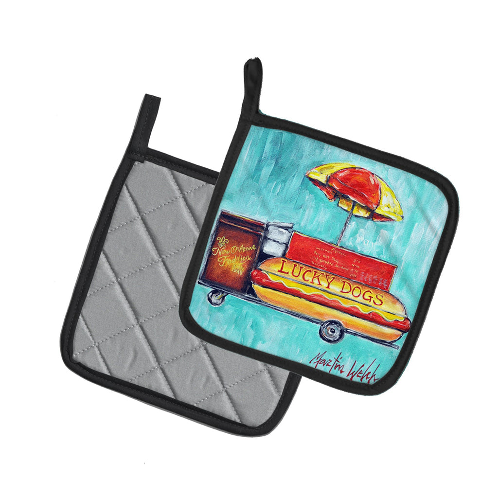 Hot Dog Cart Pot Holder Set of 2 Heat Resistant Quilted Hot Pads 7.5 x 7.5 Inch, Insulated Kitchen Trivets for Cooking & Baking
