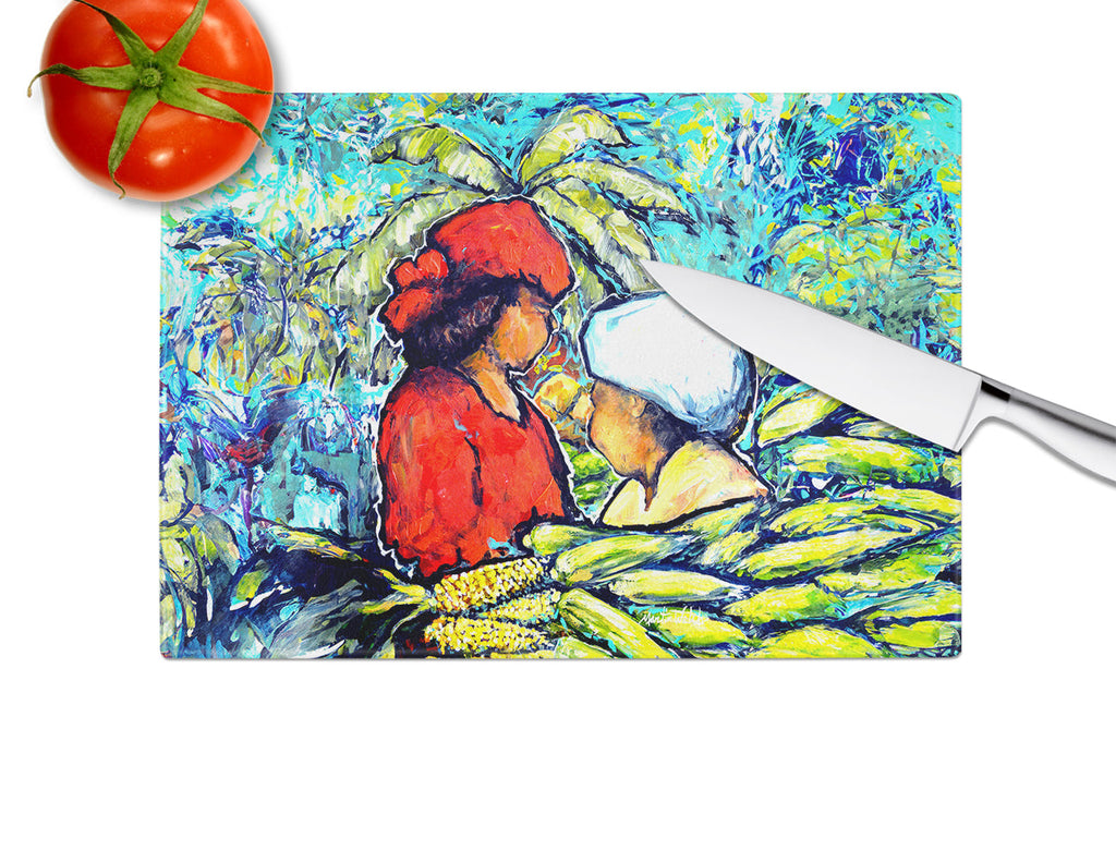 Market Day Cutting Board Tempered Glass Kitchen Cutting Surface, Heat Resistant Chopping, Non-Slip Feet, Food Prep & Serving