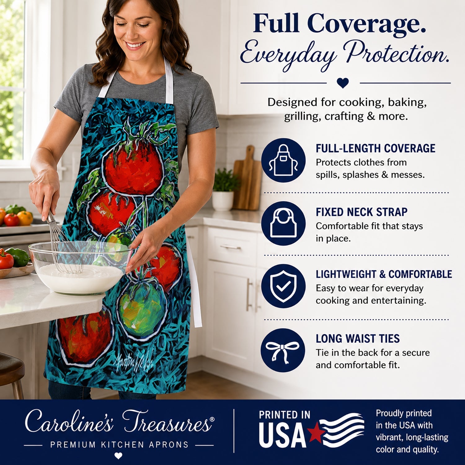 Maters Tomatoes Apron Cooking Kitchen Server Baking Crafts Gardening for Adult Women Men, Unisex, Large, Multicolor