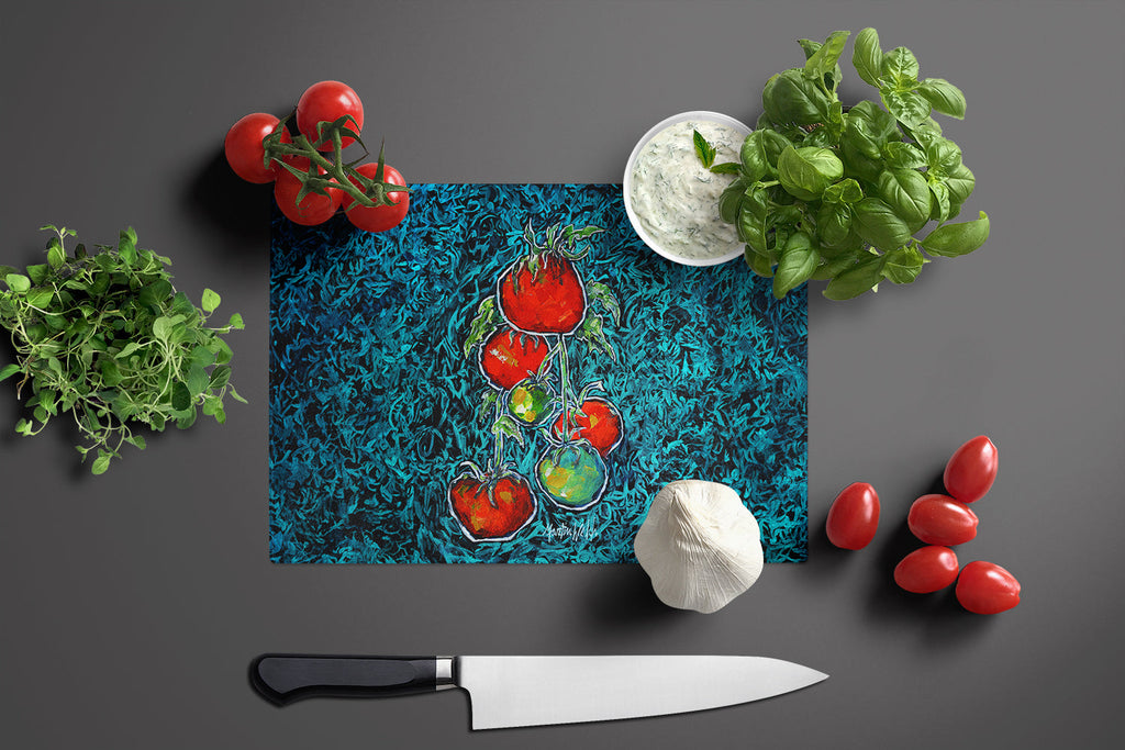 Maters Tomatoes Cutting Board Tempered Glass Kitchen Cutting Surface, Heat Resistant Chopping, Non-Slip Feet, Food Prep & Serving
