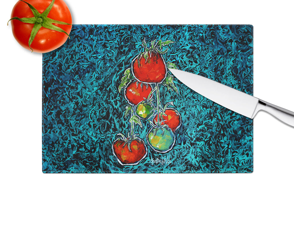Maters Tomatoes Cutting Board Tempered Glass Kitchen Cutting Surface, Heat Resistant Chopping, Non-Slip Feet, Food Prep & Serving