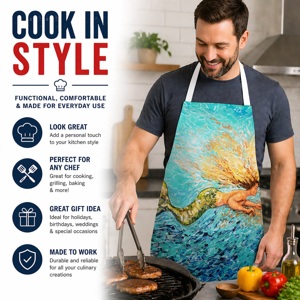 Mermaid After Your Heart Apron Cooking Kitchen Server Baking Crafts Gardening for Adult Women Men, Unisex, Large, Multicolor