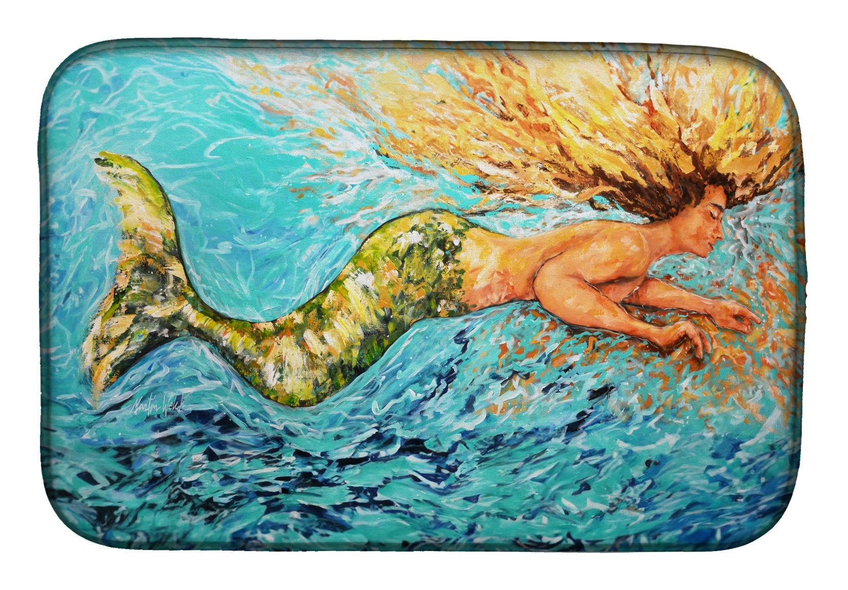 Mermaid After Your Heart Dish Drying Mat Absorbent Dish Drying Mat Pad for Kitchen Counter Dish Drainer Mat for Countertop, 14 x 21", Multicolor