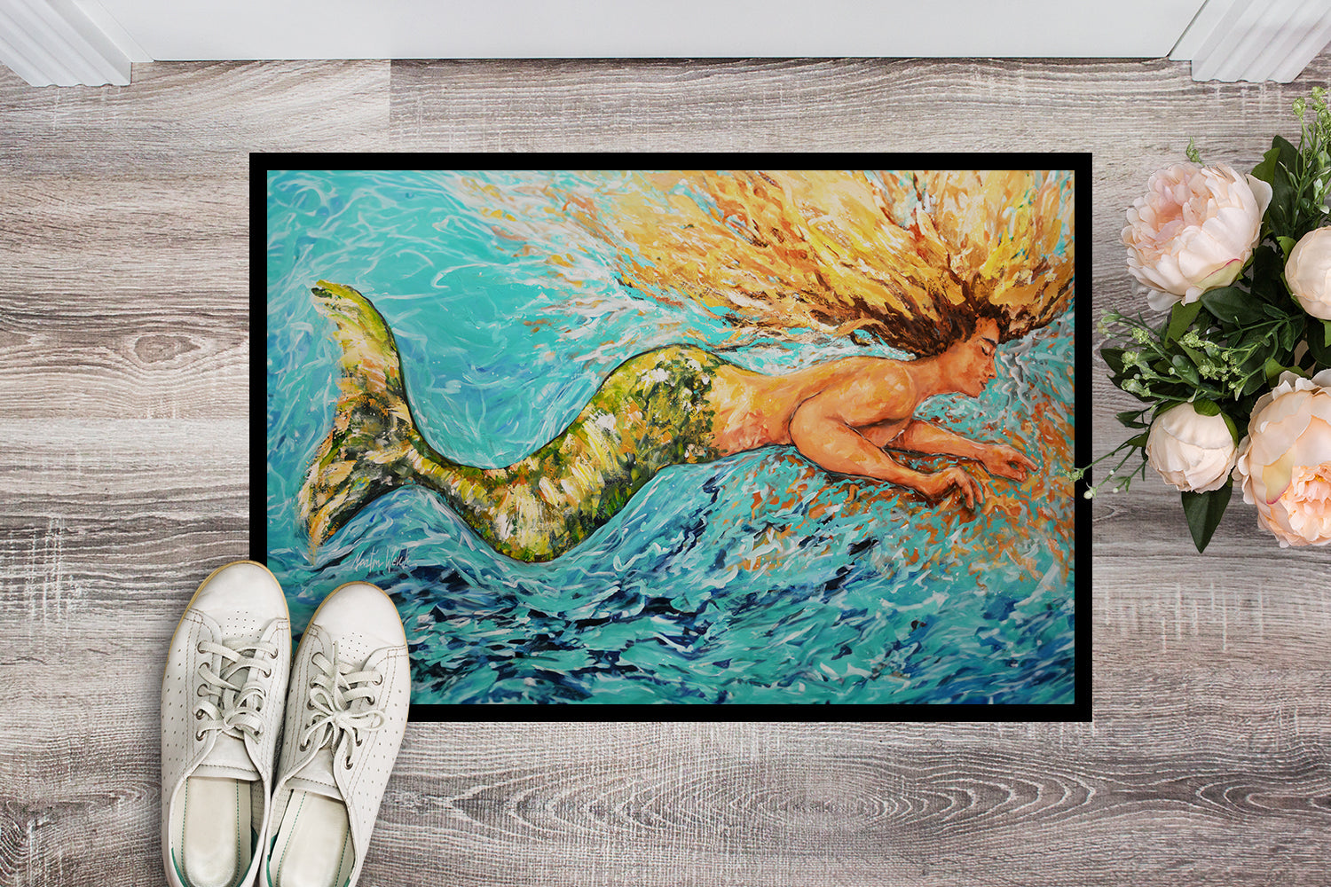 Mermaid After Your Heart Doormat Indoor Outdoor 24H X 36W Front Door Mat Rugs for Entryway, Non Slip Washable Low Pile,