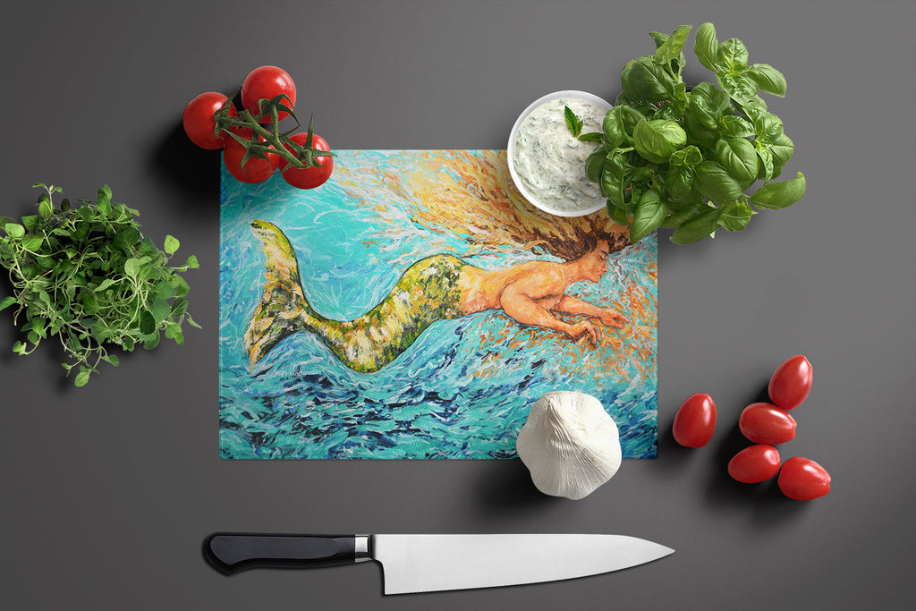 Mermaid After Your Heart Cutting Board Tempered Glass Kitchen Cutting Surface, Heat Resistant Chopping, Non-Slip Feet, Food Prep & Serving