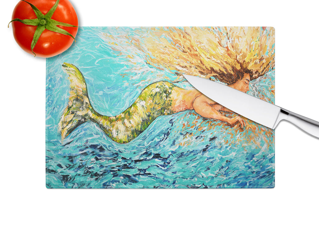 Mermaid After Your Heart Cutting Board Tempered Glass Kitchen Cutting Surface, Heat Resistant Chopping, Non-Slip Feet, Food Prep & Serving