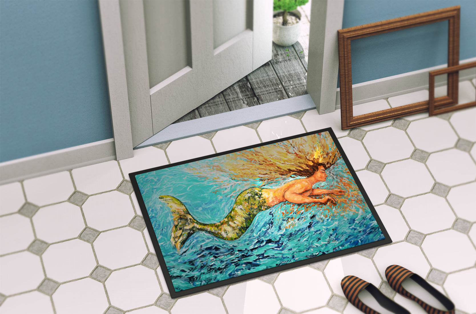 Mermaid After Your Heart Doormat Indoor Outdoor 18H X 27W Front Door Mat Rugs for Entryway, Non Slip Washable