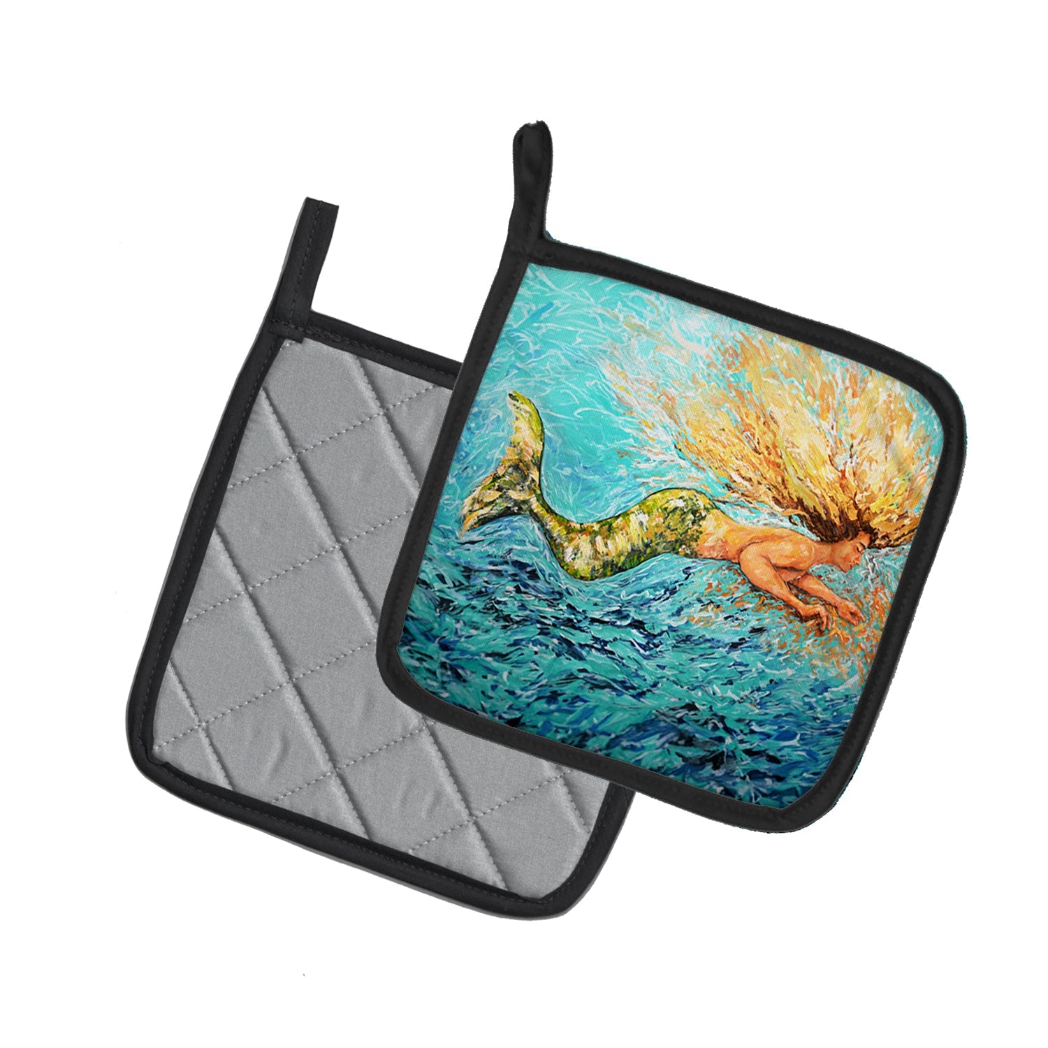 Mermaid After Your Heart Pot Holder Set of 2 Heat Resistant Quilted Hot Pads 7.5 x 7.5 Inch, Insulated Kitchen Trivets for Cooking & Baking