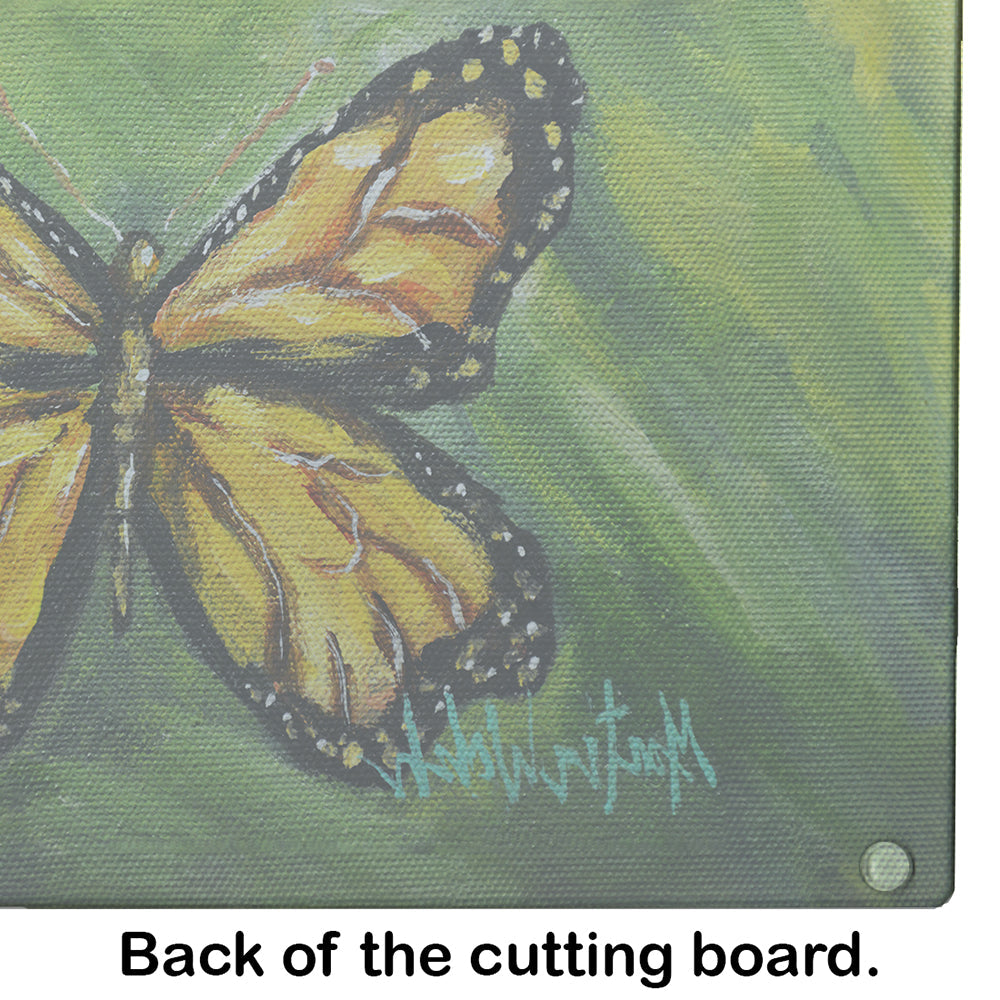 Monarch Glover Fly Butterfly Cutting Board Tempered Glass Kitchen Cutting Surface, Heat Resistant Chopping, Non-Slip Feet, Food Prep & Serving