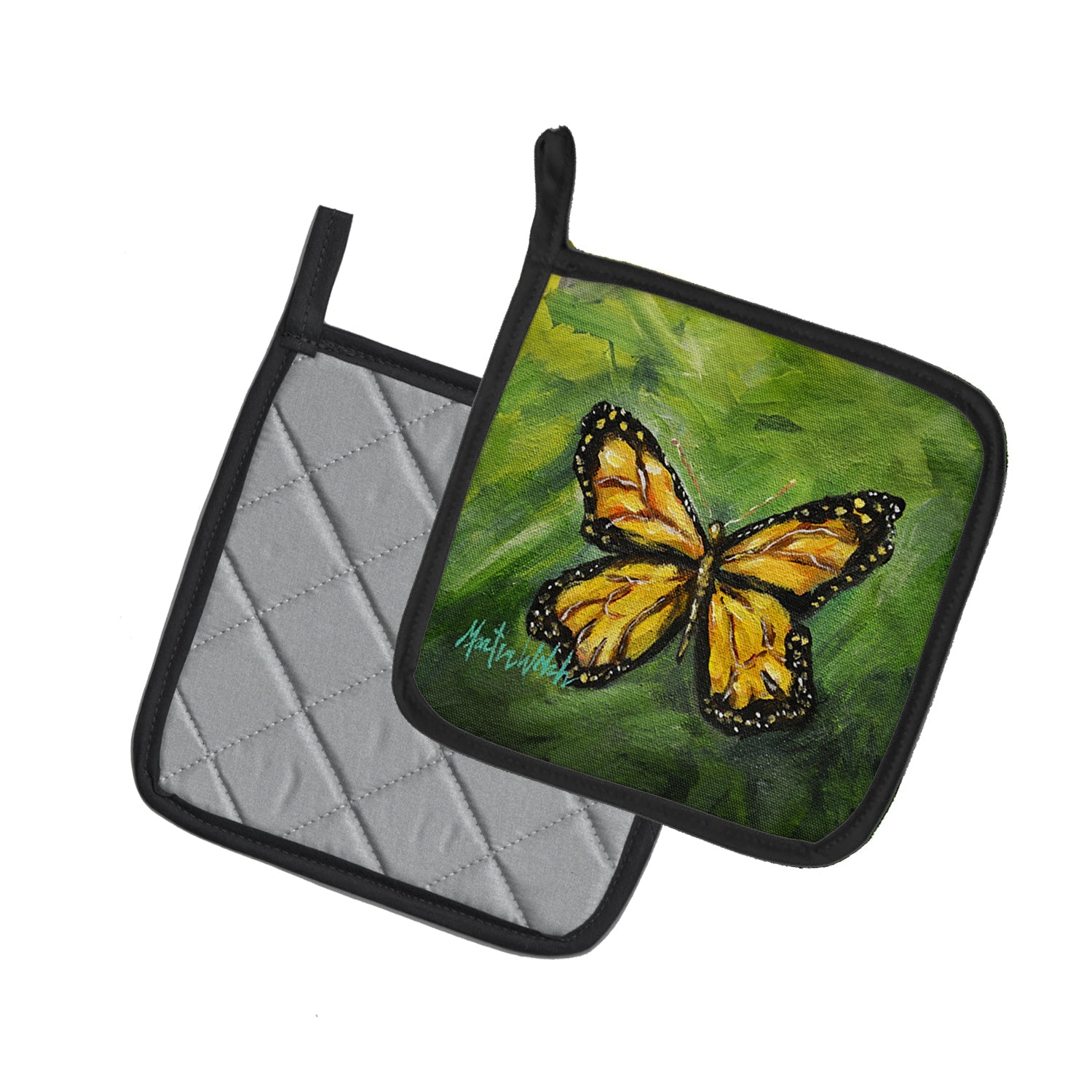 Monarch Glover Fly Butterfly Pot Holder Set of 2 Heat Resistant Quilted Hot Pads 7.5 x 7.5 Inch, Insulated Kitchen Trivets for Cooking & Baking