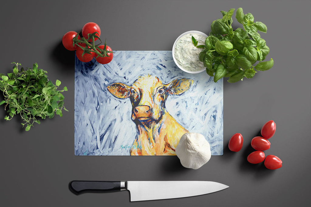 Moo Cow Cutting Board Tempered Glass Kitchen Cutting Surface, Heat Resistant Chopping, Non-Slip Feet, Food Prep & Serving