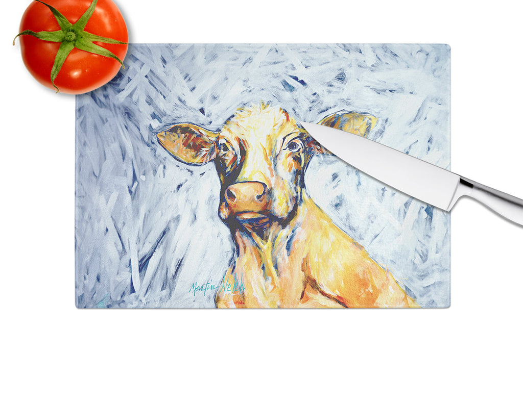 Moo Cow Cutting Board Tempered Glass Kitchen Cutting Surface, Heat Resistant Chopping, Non-Slip Feet, Food Prep & Serving