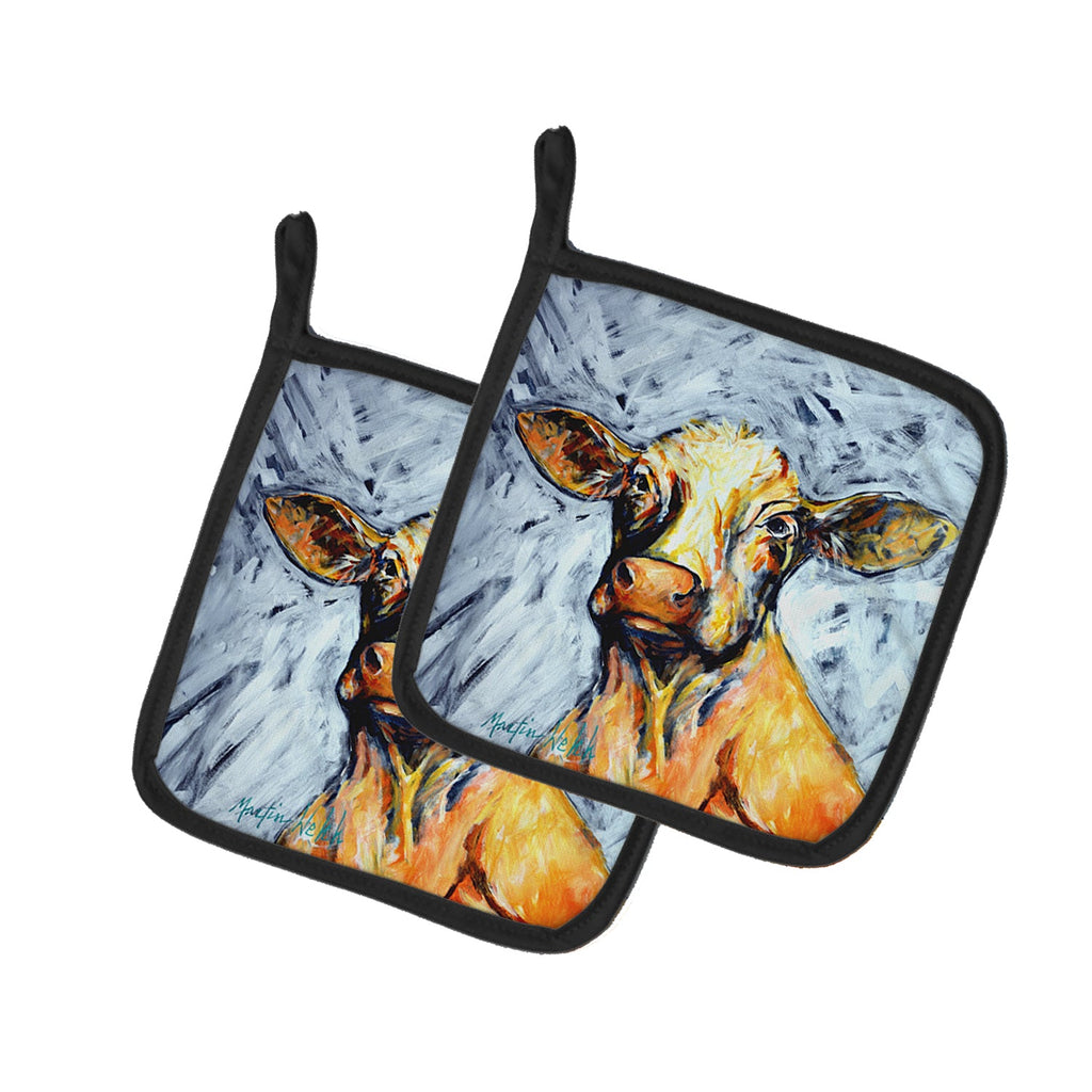 Moo Cow Pot Holder Set of 2 Heat Resistant Quilted Hot Pads 7.5 x 7.5 Inch, Insulated Kitchen Trivets for Cooking & Baking