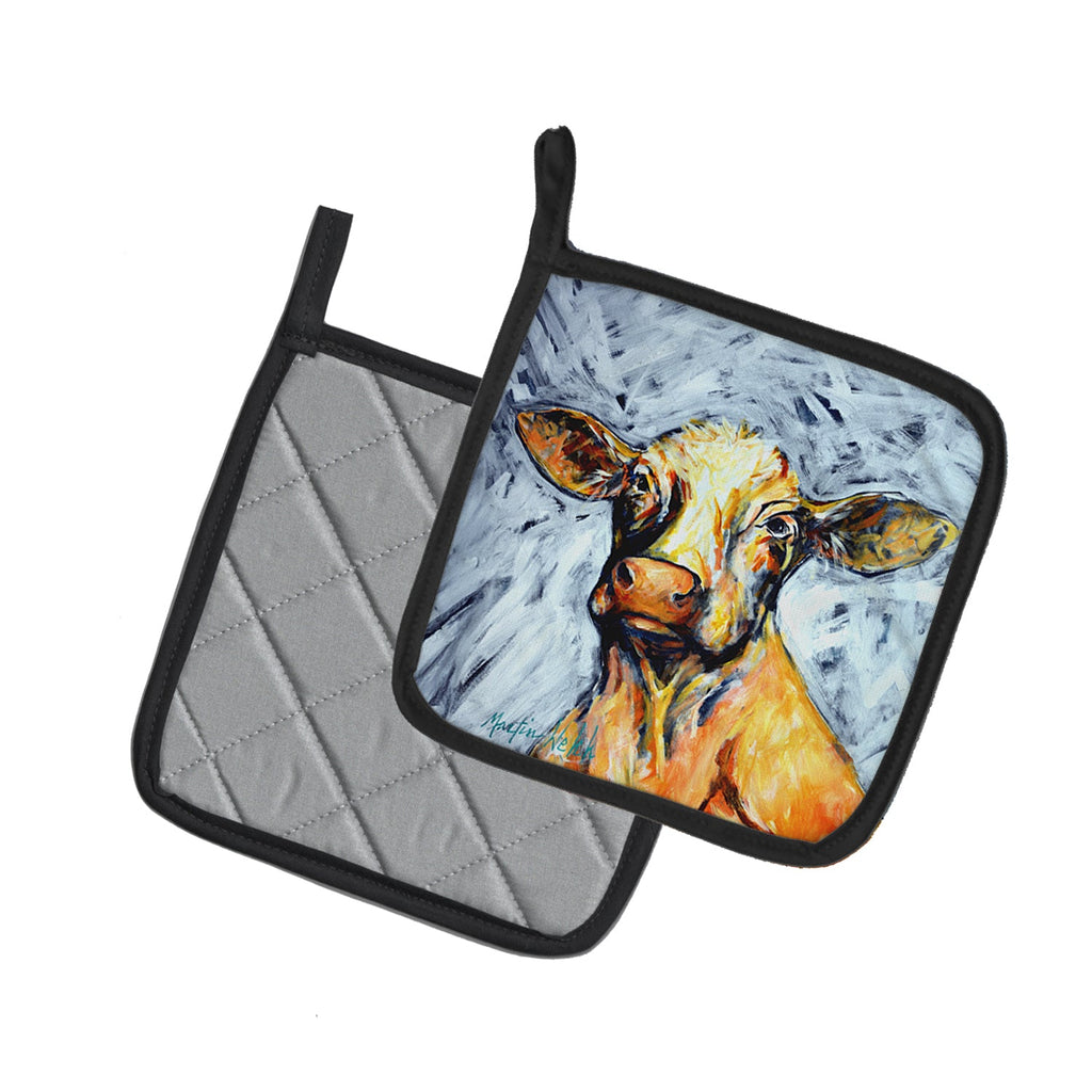 Moo Cow Pot Holder Set of 2 Heat Resistant Quilted Hot Pads 7.5 x 7.5 Inch, Insulated Kitchen Trivets for Cooking & Baking