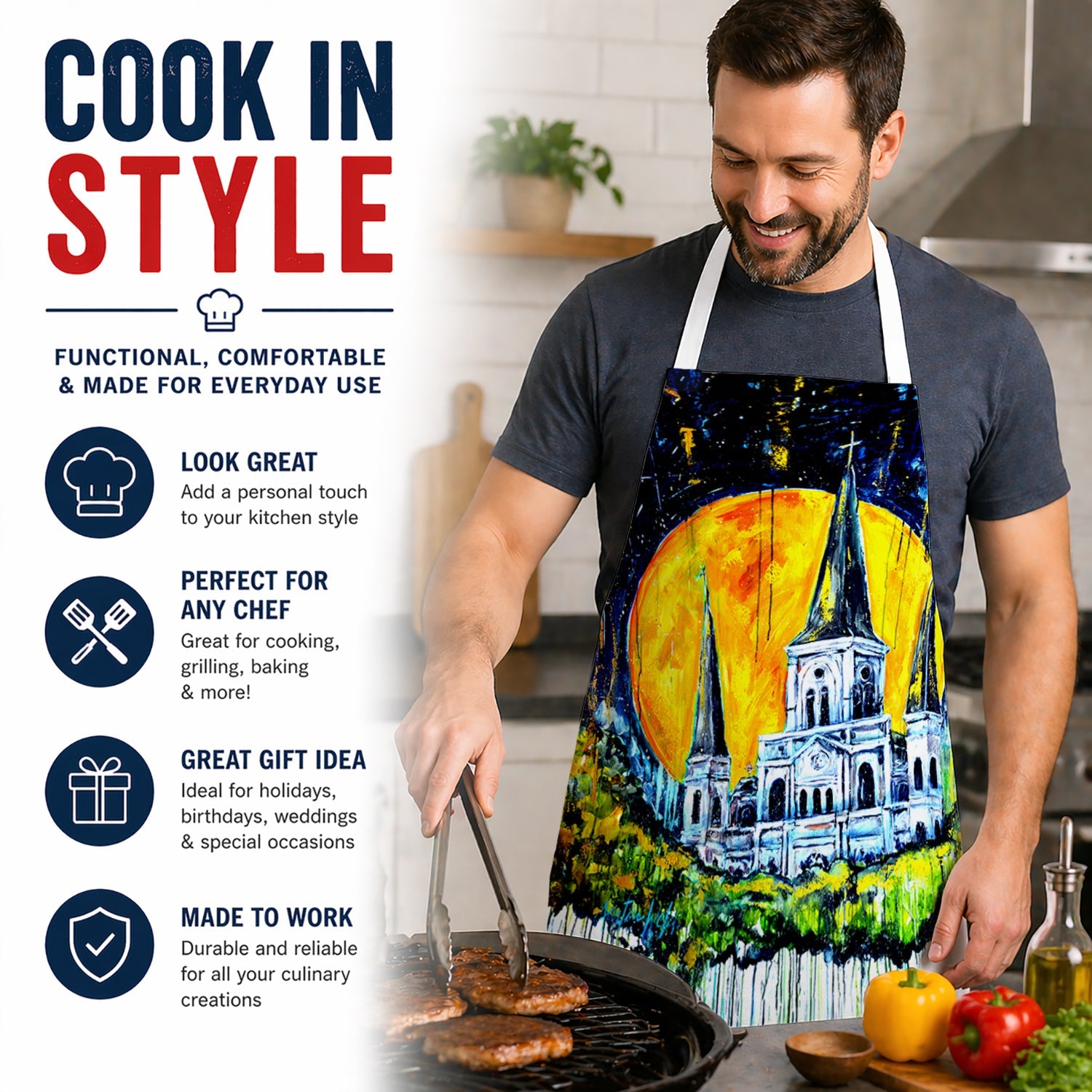 Moonlight Shadows Apron Cooking Kitchen Server Baking Crafts Gardening for Adult Women Men, Unisex, Large, Multicolor