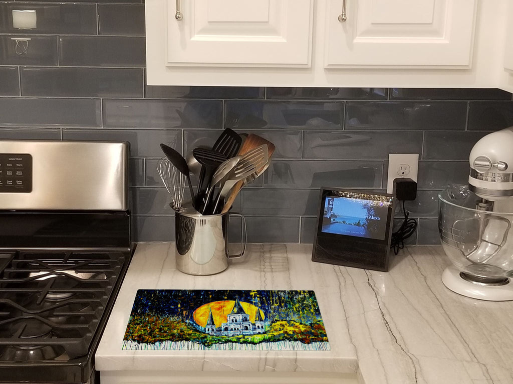 Moonlight Shadows Cutting Board Tempered Glass Kitchen Cutting Surface, Heat Resistant Chopping, Non-Slip Feet, Food Prep & Serving