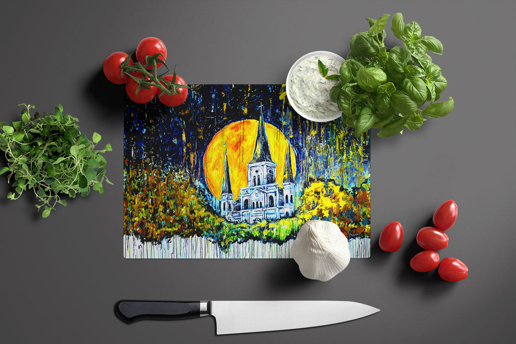 Moonlight Shadows Cutting Board Tempered Glass Kitchen Cutting Surface, Heat Resistant Chopping, Non-Slip Feet, Food Prep & Serving