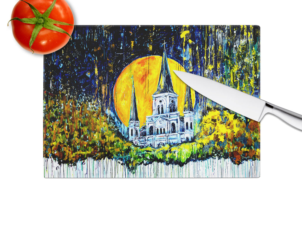 Moonlight Shadows Cutting Board Tempered Glass Kitchen Cutting Surface, Heat Resistant Chopping, Non-Slip Feet, Food Prep & Serving