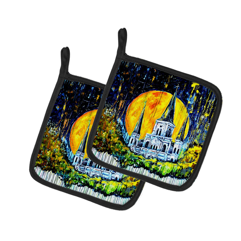 Moonlight Shadows Pot Holder Set of 2 Heat Resistant Quilted Hot Pads 7.5 x 7.5 Inch, Insulated Kitchen Trivets for Cooking & Baking
