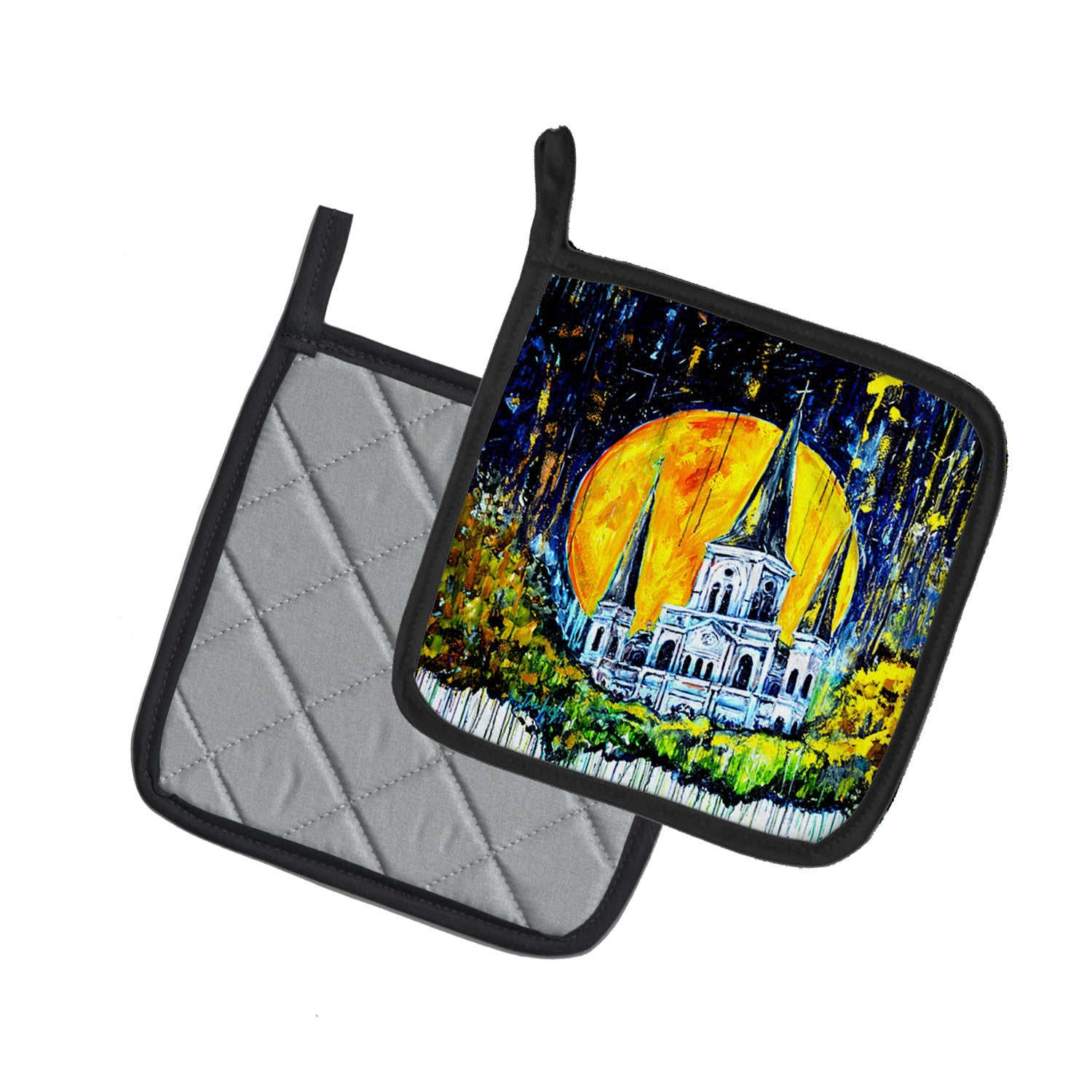 Moonlight Shadows Pot Holder Set of 2 Heat Resistant Quilted Hot Pads 7.5 x 7.5 Inch, Insulated Kitchen Trivets for Cooking & Baking