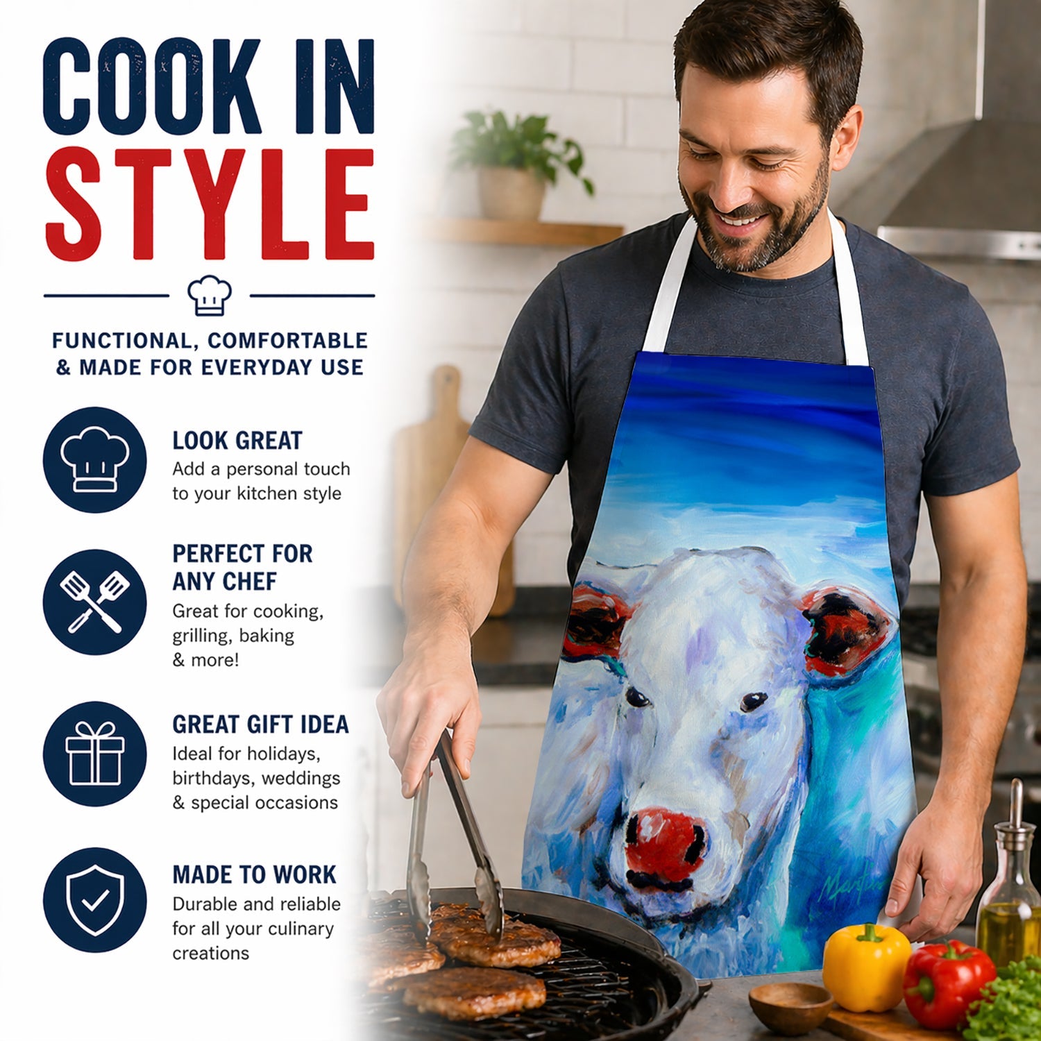 Move Over Cow Apron Cooking Kitchen Server Baking Crafts Gardening for Adult Women Men, Unisex, Large, Multicolor