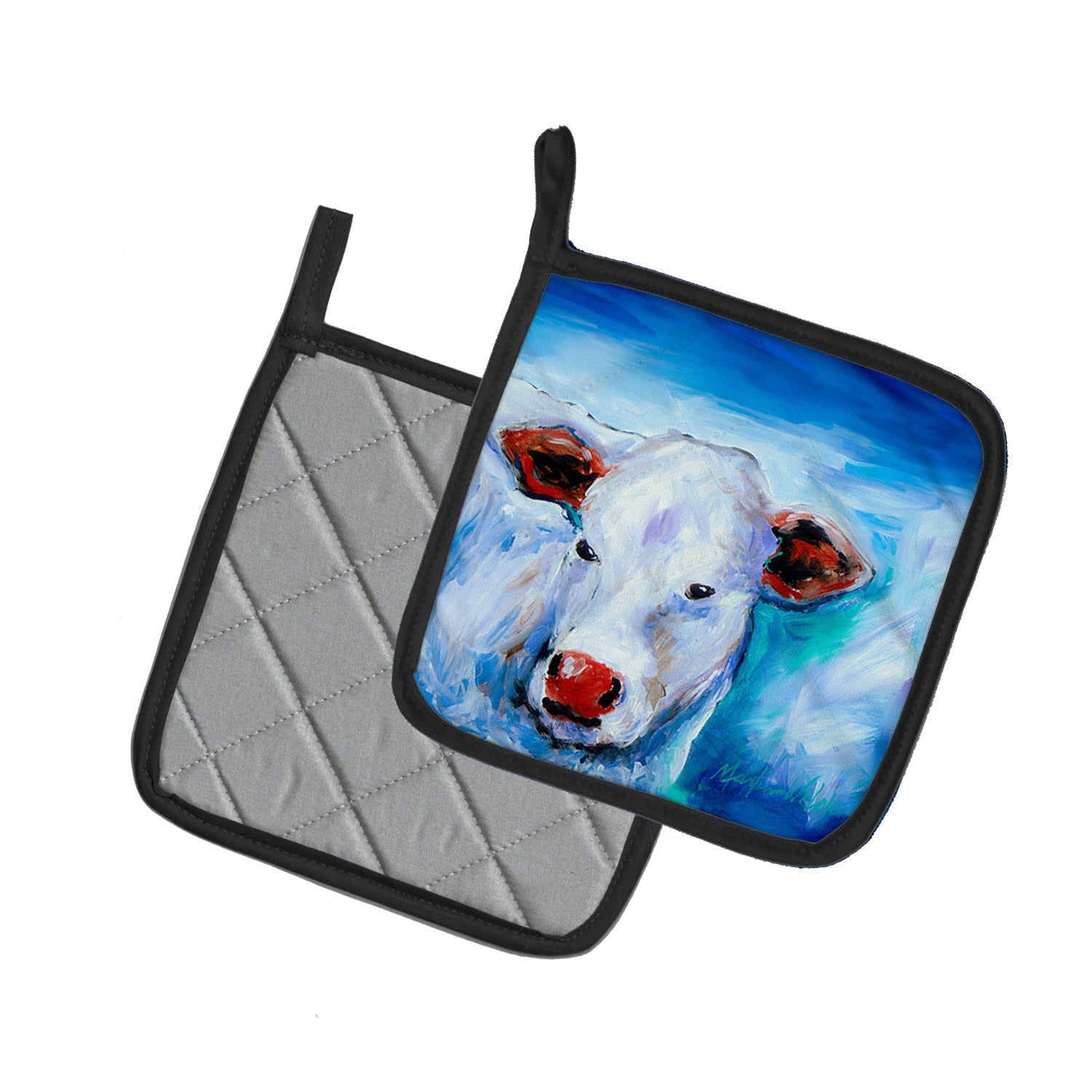 Move Over Cow Pot Holder Set of 2 Heat Resistant Quilted Hot Pads 7.5 x 7.5 Inch, Insulated Kitchen Trivets for Cooking & Baking