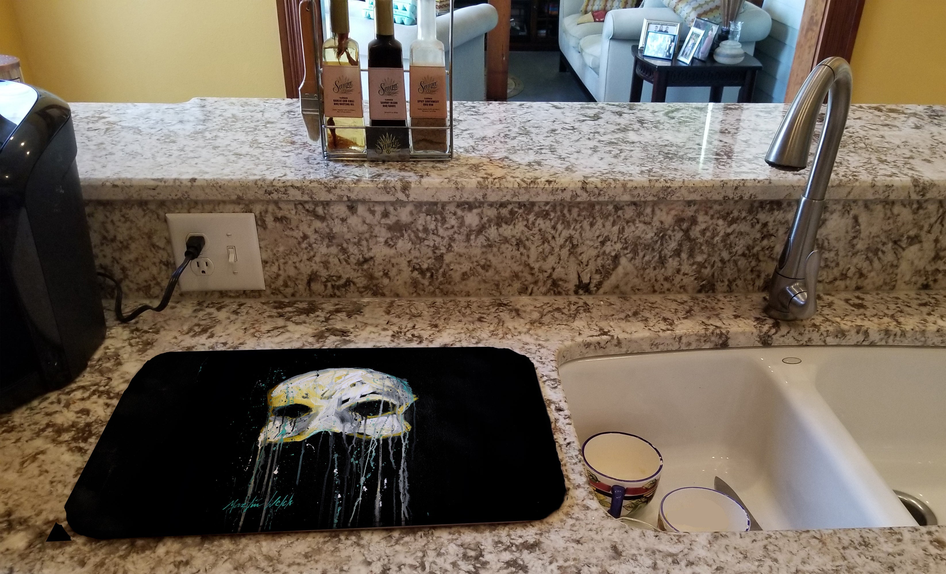Mysterious Mask Dish Drying Mat Absorbent Dish Drying Mat Pad for Kitchen Counter Dish Drainer Mat for Countertop, 14 x 21", Multicolor