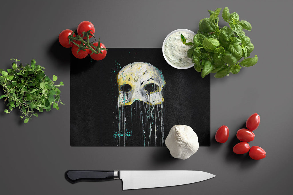 Mysterious Mask Cutting Board Tempered Glass Kitchen Cutting Surface, Heat Resistant Chopping, Non-Slip Feet, Food Prep & Serving