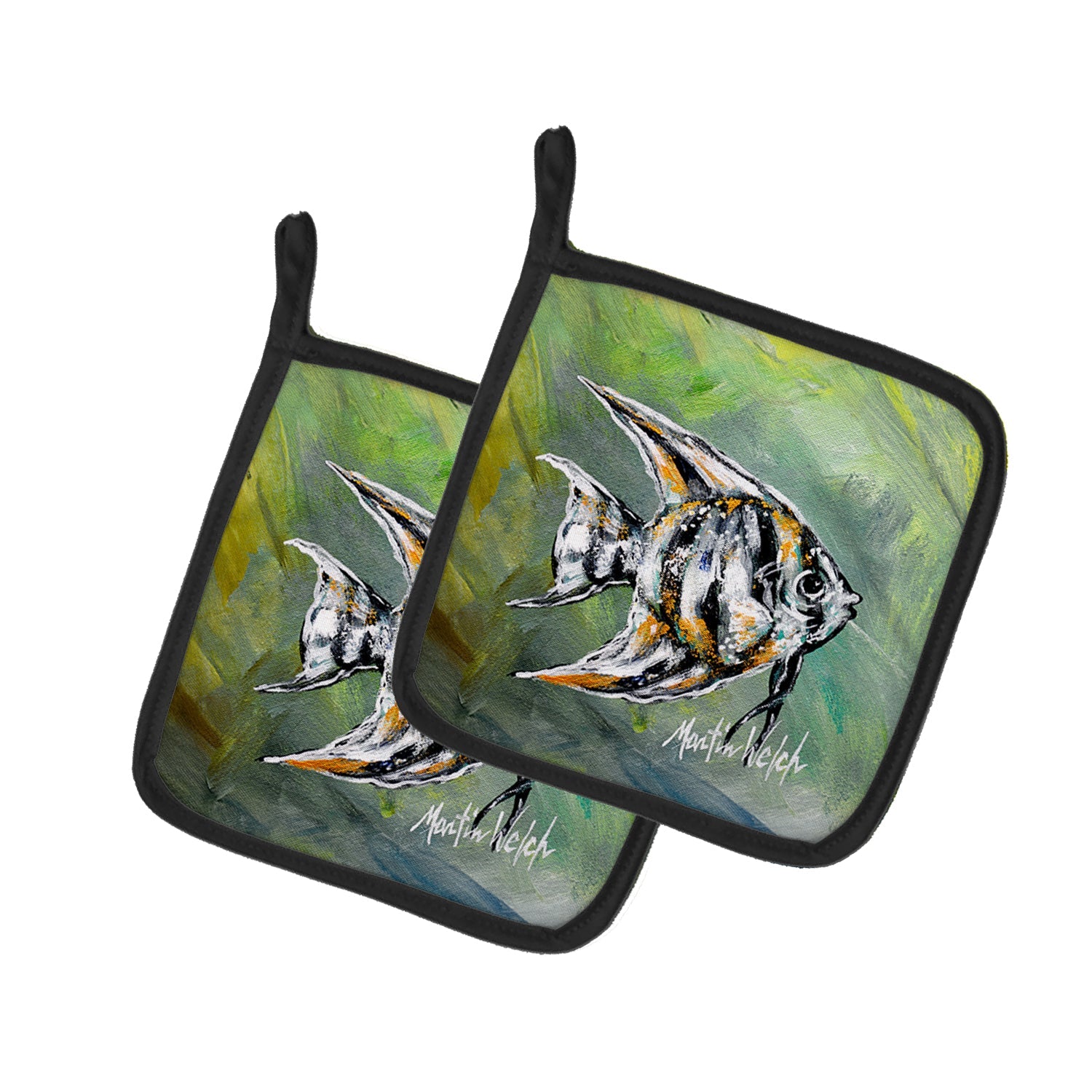 Nancys Fish Pot Holder Set of 2 Heat Resistant Quilted Hot Pads 7.5 x 7.5 Inch, Insulated Kitchen Trivets for Cooking & Baking