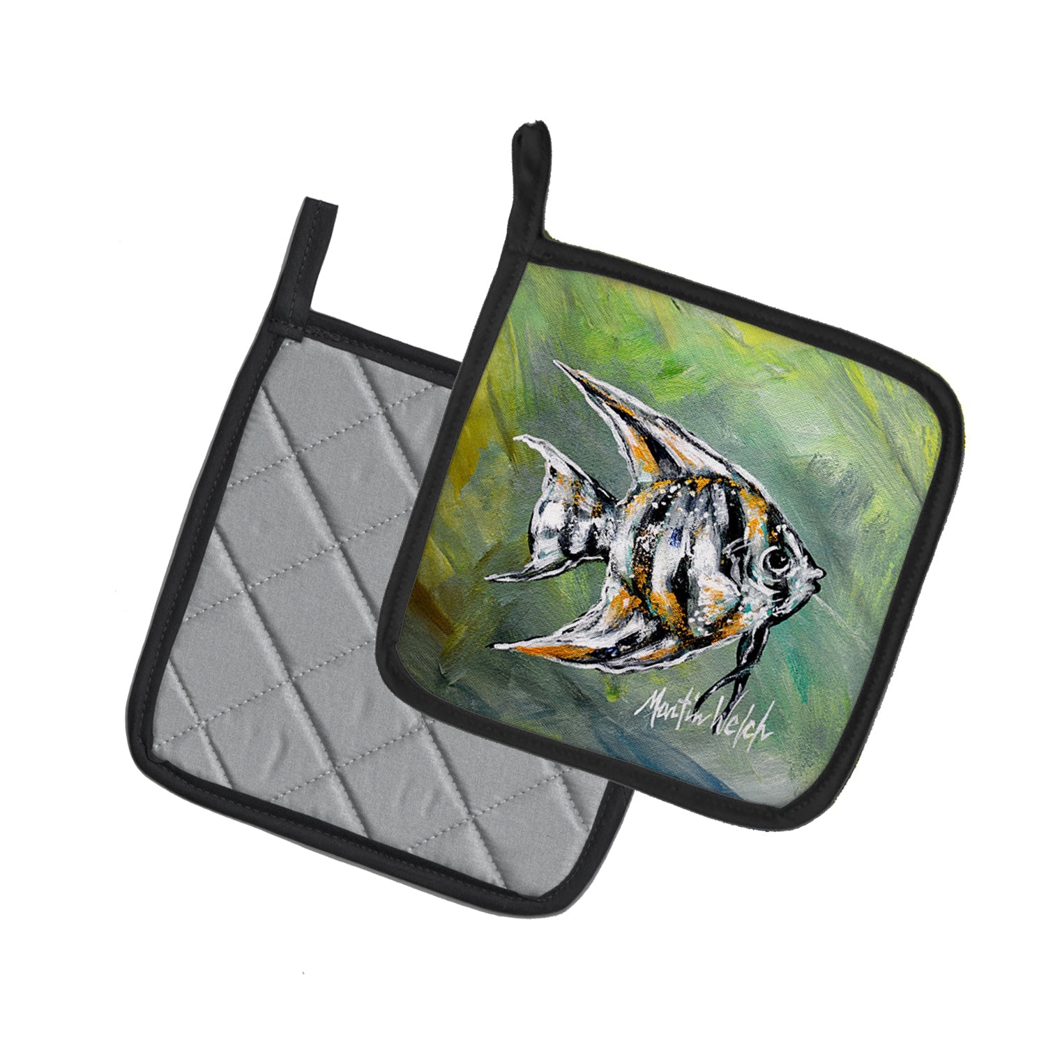 Nancys Fish Pot Holder Set of 2 Heat Resistant Quilted Hot Pads 7.5 x 7.5 Inch, Insulated Kitchen Trivets for Cooking & Baking