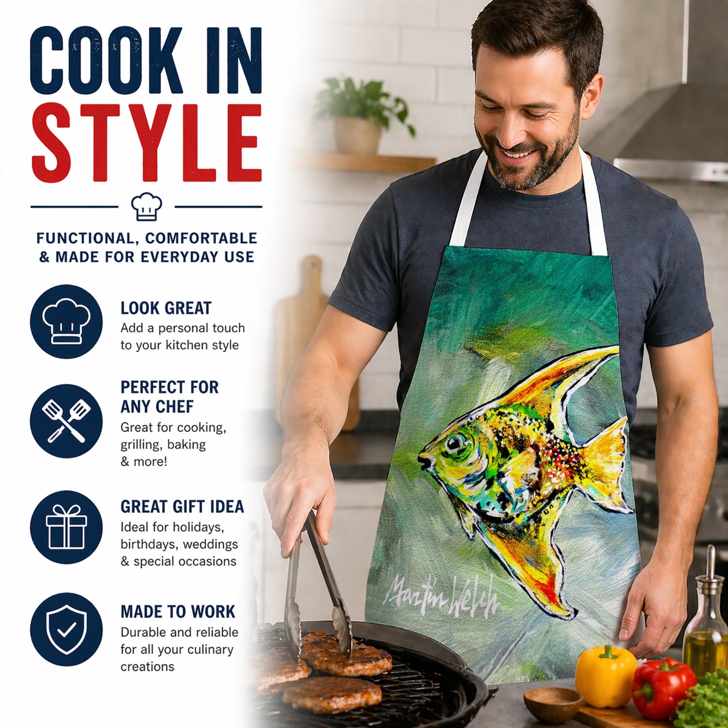 Nancys Other Fish Apron Cooking Kitchen Server Baking Crafts Gardening for Adult Women Men, Unisex, Large, Multicolor