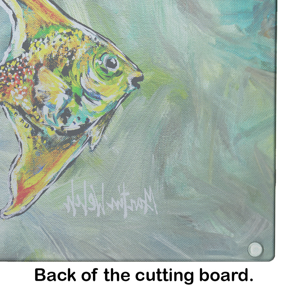 Nancys Other Fish Cutting Board Tempered Glass Kitchen Cutting Surface, Heat Resistant Chopping, Non-Slip Feet, Food Prep & Serving