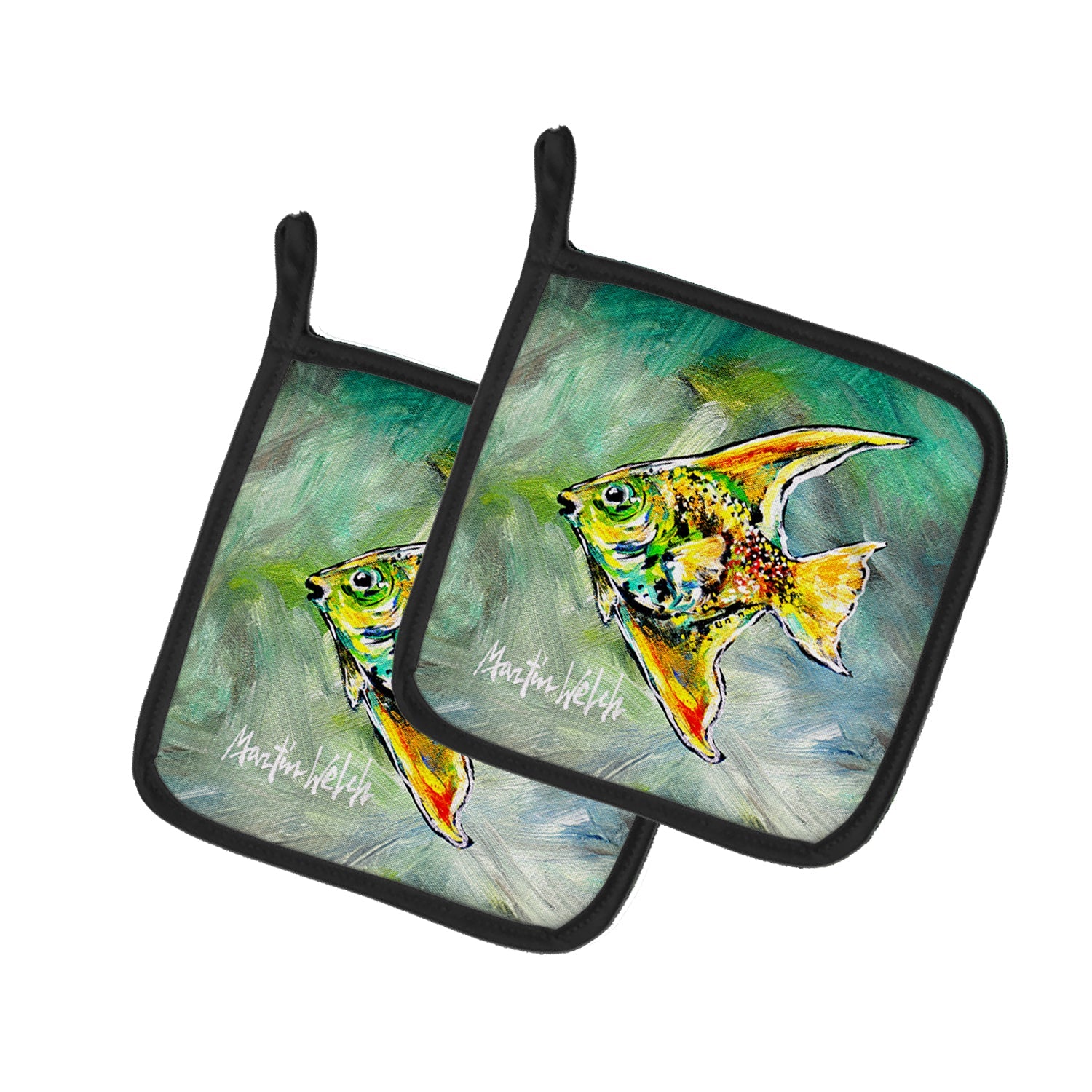 Nancys Other Fish Pot Holder Set of 2 Heat Resistant Quilted Hot Pads 7.5 x 7.5 Inch, Insulated Kitchen Trivets for Cooking & Baking