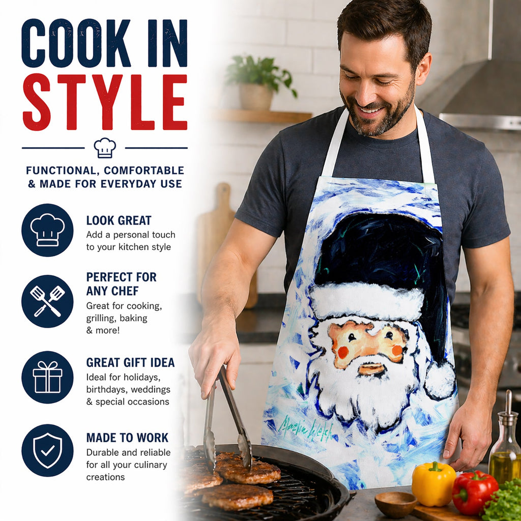 Novena Blue Santa Claus Apron Cooking Kitchen Server Baking Crafts Gardening for Adult Women Men, Unisex, Large, Multicolor