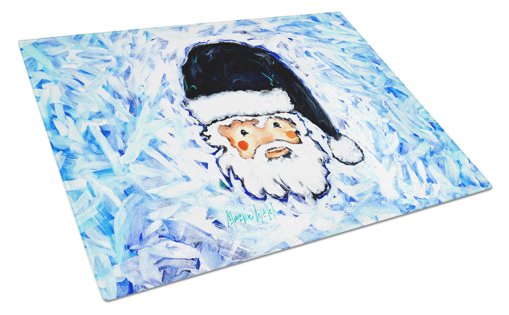 Novena Blue Santa Claus Cutting Board Tempered Glass Kitchen Cutting Surface, Heat Resistant Chopping, Non-Slip Feet, Food Prep & Serving