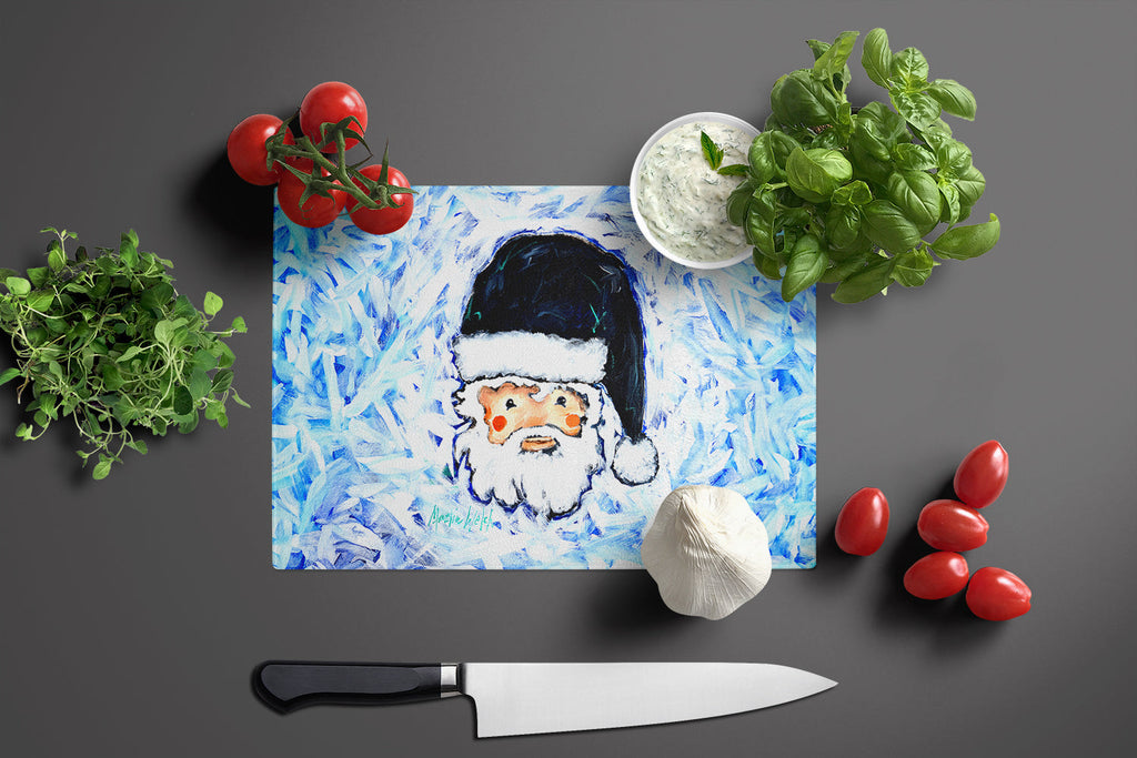 Novena Blue Santa Claus Cutting Board Tempered Glass Kitchen Cutting Surface, Heat Resistant Chopping, Non-Slip Feet, Food Prep & Serving