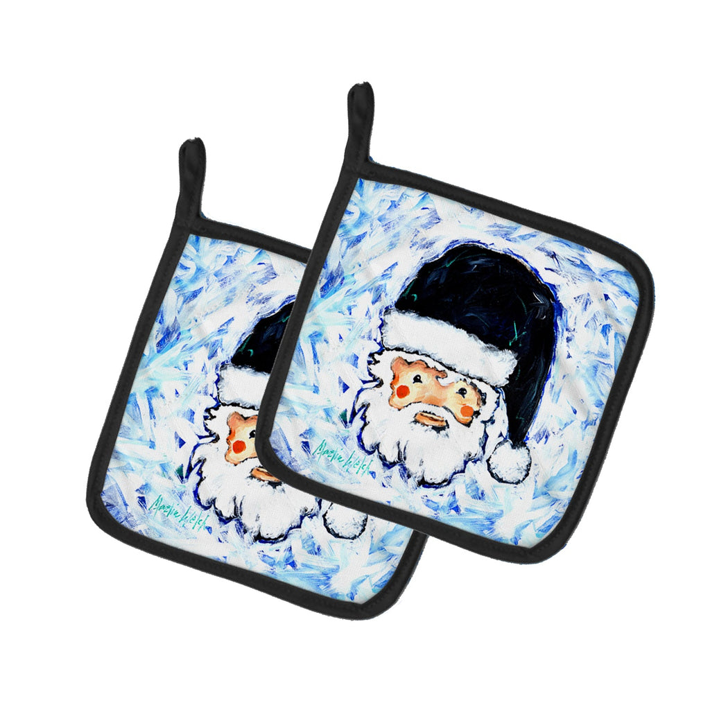 Novena Blue Santa Claus Pot Holder Set of 2 Heat Resistant Quilted Hot Pads 7.5 x 7.5 Inch, Insulated Kitchen Trivets for Cooking & Baking