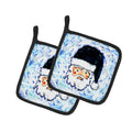 Novena Blue Santa Claus Pot Holder Set of 2 Heat Resistant Quilted Hot Pads 7.5 x 7.5 Inch, Insulated Kitchen Trivets for Cooking & Baking