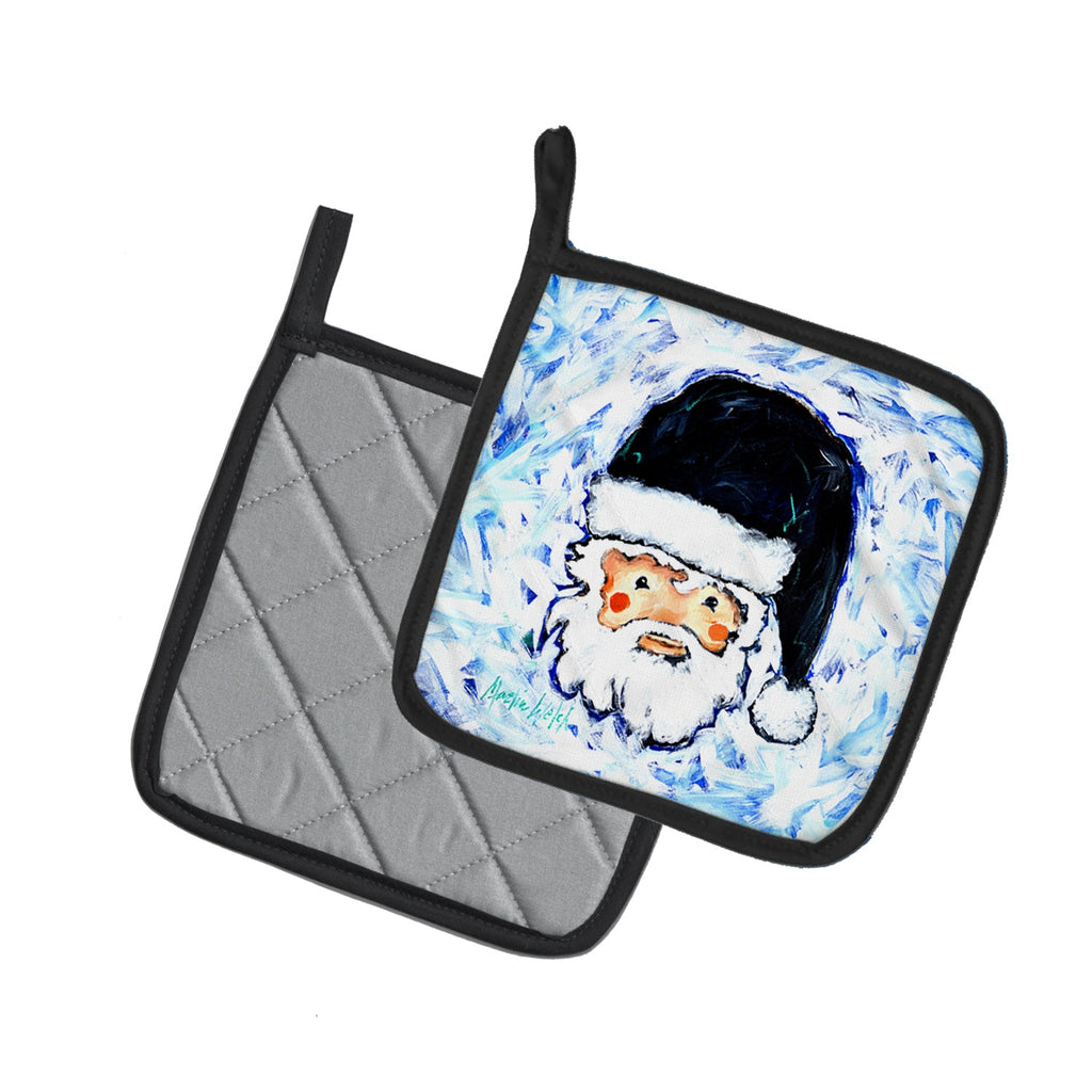 Novena Blue Santa Claus Pot Holder Set of 2 Heat Resistant Quilted Hot Pads 7.5 x 7.5 Inch, Insulated Kitchen Trivets for Cooking & Baking