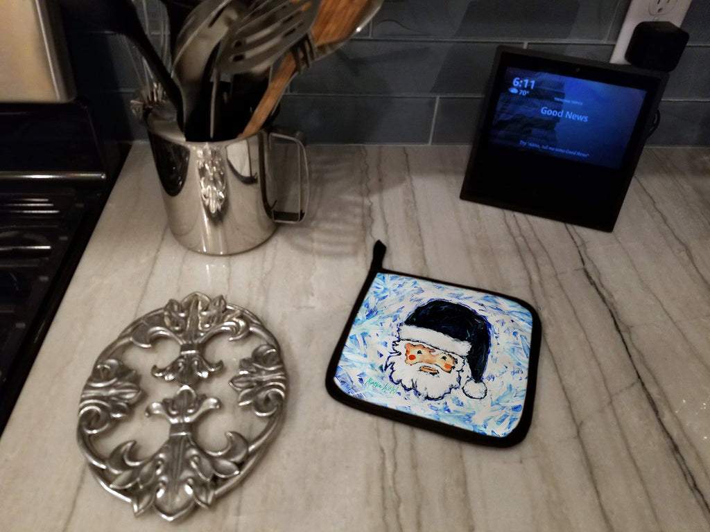 Novena Blue Santa Claus Pot Holder Set of 2 Heat Resistant Quilted Hot Pads 7.5 x 7.5 Inch, Insulated Kitchen Trivets for Cooking & Baking