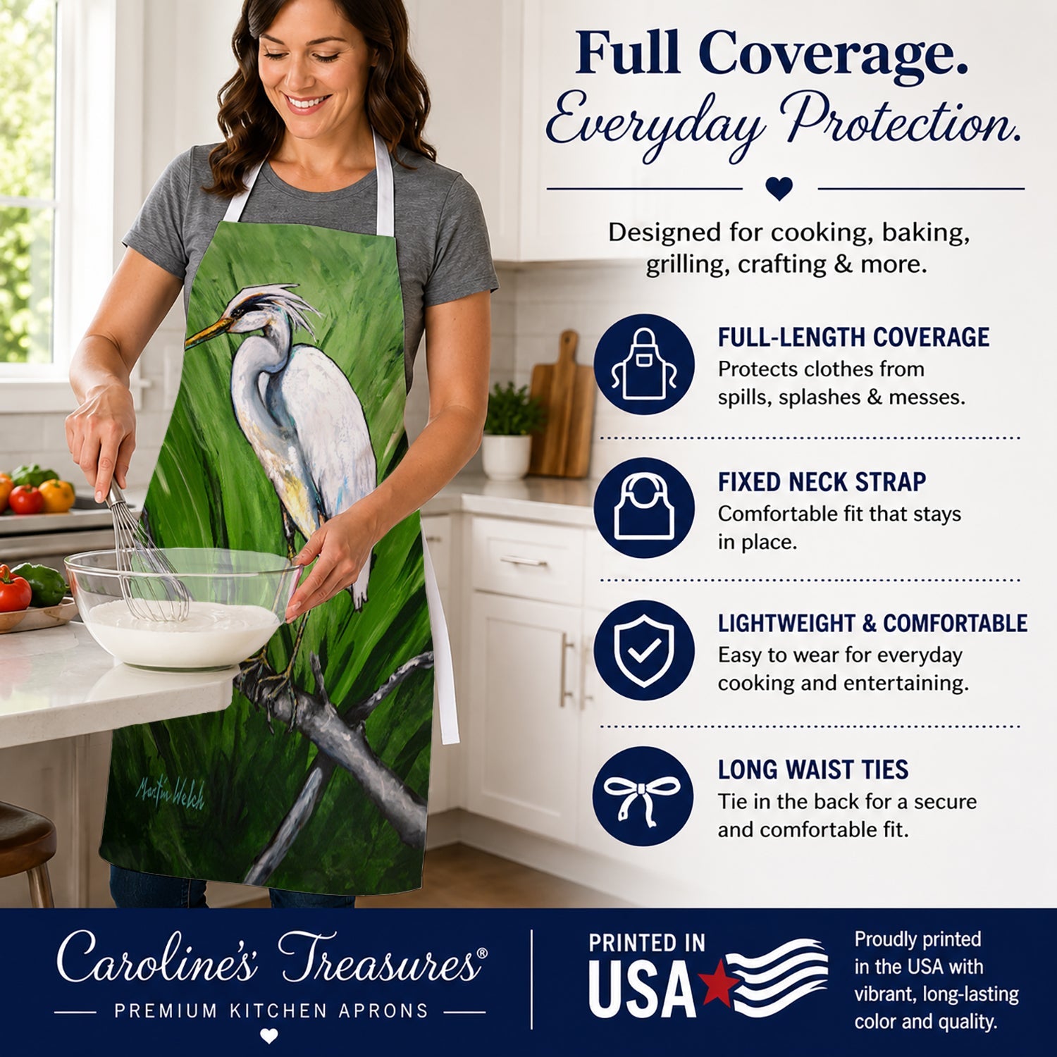 Heron On A Limb Apron Cooking Kitchen Server Baking Crafts Gardening for Adult Women Men, Unisex, Large, Multicolor