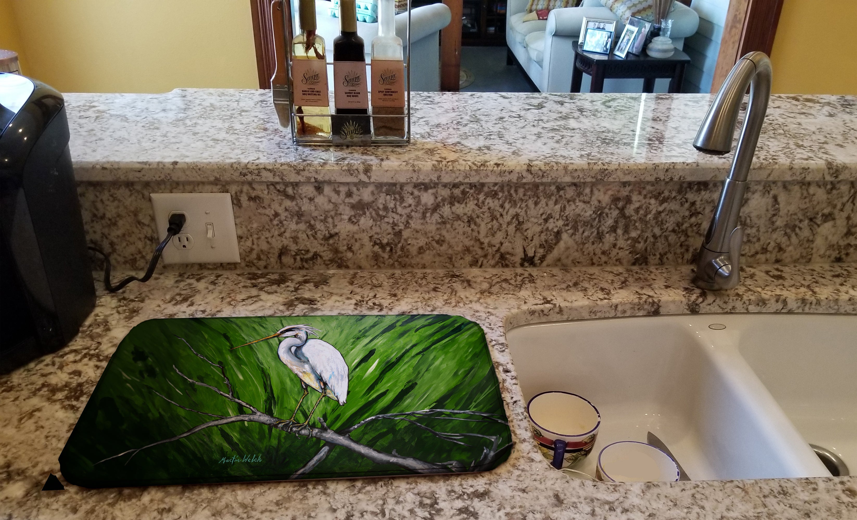 Heron On A Limb Dish Drying Mat Absorbent Dish Drying Mat Pad for Kitchen Counter Dish Drainer Mat for Countertop, 14 x 21", Multicolor