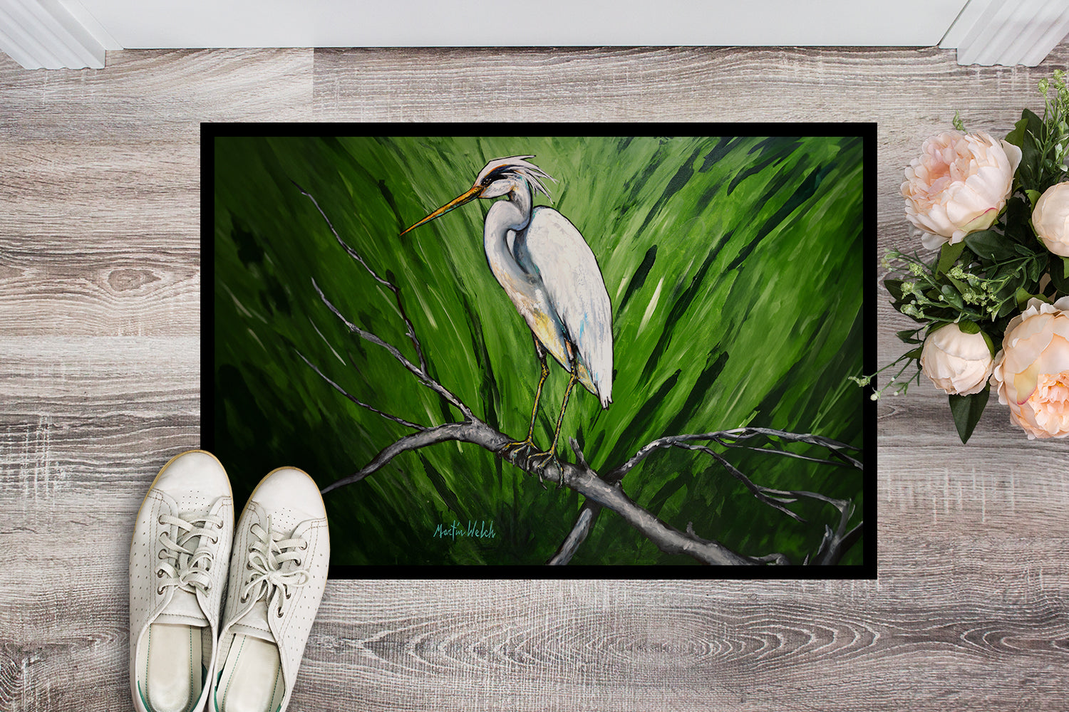 Heron On A Limb Doormat Indoor Outdoor 24H X 36W Front Door Mat Rugs for Entryway, Non Slip Washable Low Pile,